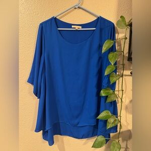GIBSON LATIMER ROYAL BLUE LONG SLEEVED BLOUSE